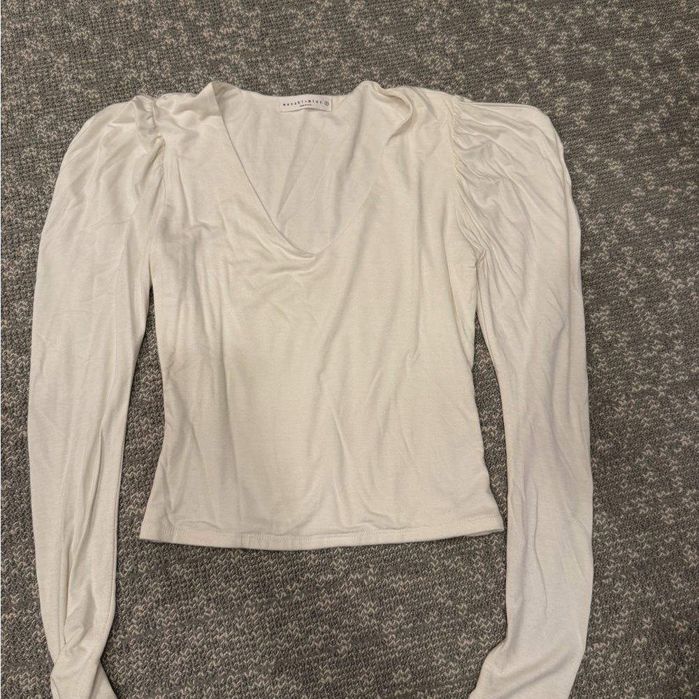 Ivory Long Sleeve Top with Ruched Shoulders